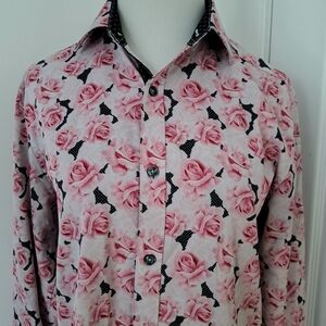 Society of Threads Regular Fit Long Sleeve Button Dwn Shirt Pink Rose Print  S
